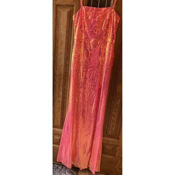 CITY TRIANGLES Sequin Prom Dress Ball Pink Rose Gold Jovani Lulus Iridescent 9 - Picture 1 of 16